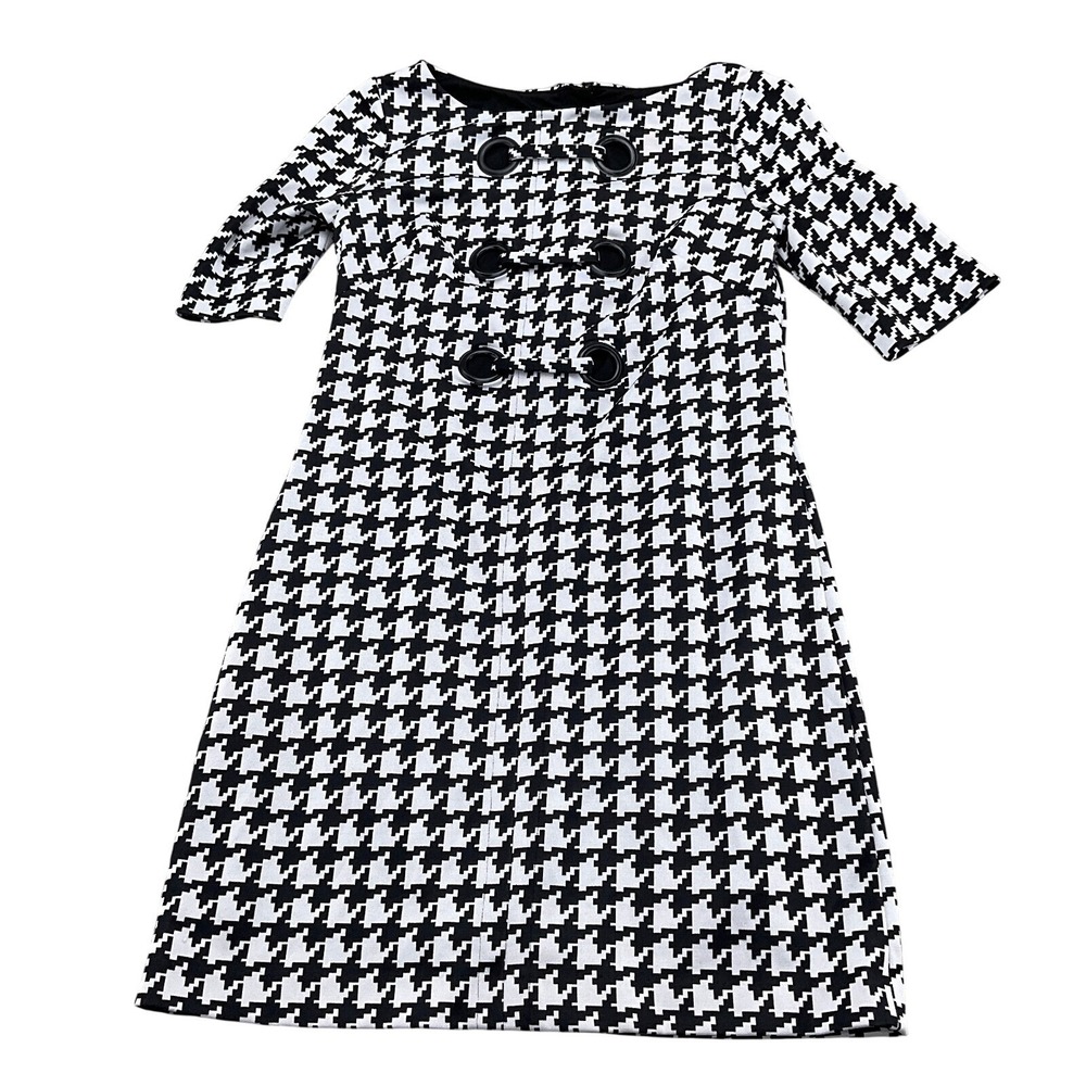 Adrianna Papell Dress Women 4 Black Large Houndstooth Aline Classic Career Retro